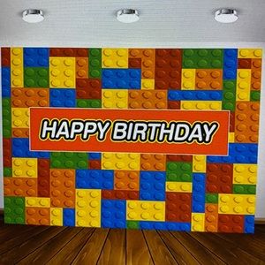 Building blocks happy birthday backdrop photo booth background